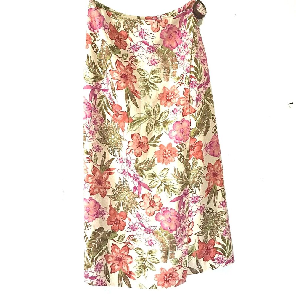 Charter Club 100% Linen Wrap Skirt Women 10 Long Maxi Lined Floral Boho Beach - Picture 12 of 12